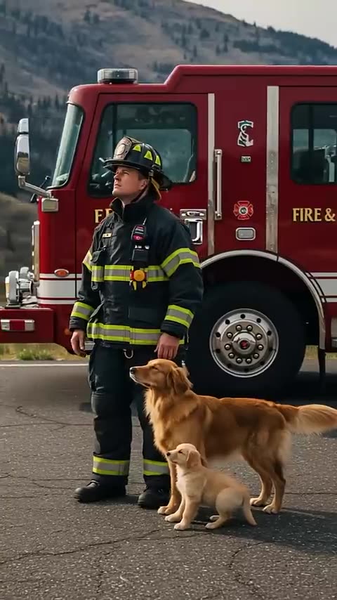 Golden Retriever Mom and Puppy Save Firefighter