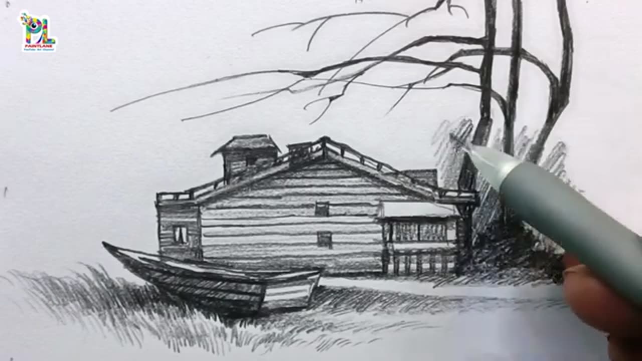 How to draw house in windy sea landscape art | Pencil Art