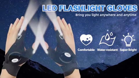 LED Flashlight Gloves /Cool Gadget Hands-Free Finger Lights Waterproof for Camping Fishing Repairing