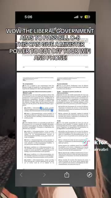 BILL C-8 THIS CAN GIVE A MINISTER POWER TO CUT OFF YOUR WIFI AND PHONE!