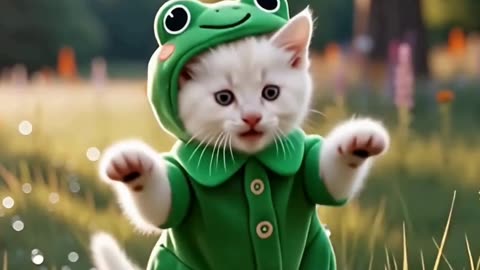 Frog-Costumed Kitty Breaks it Down 🐸🐱 #Shorts