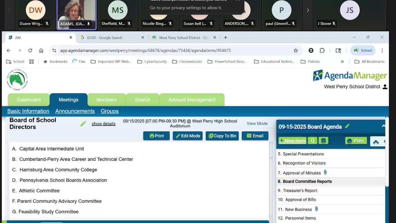 9-15-2025 West Perry SD Board Meeting