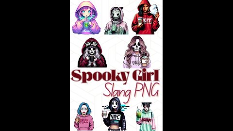 Girly Horror Slang Hoodie PNG Pack | Creepy Cute Halloween Clipart | Horror Character Sticker Bundle