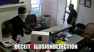 An armed black suspect pulls a gun on a white male locksmith employee