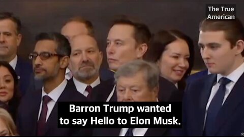 Barron Trump keeps looking at Elon Musk, wanting to shake his hand.