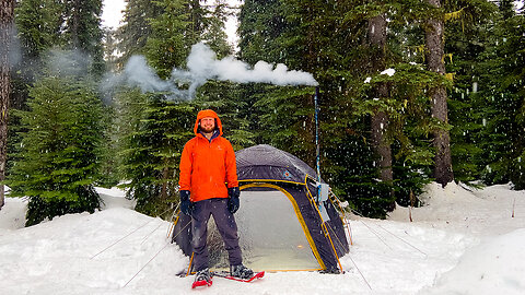 Hot Tent Winter Snow Camping | Snowfall and Special Guest