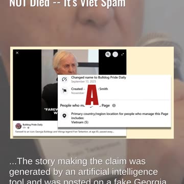 Fact Check: Georgia Bulldog And Vikings Legend Fran Tarkenton Has NOT Died -- It's Viet Spam