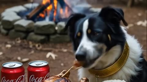 Cute black dog eating a variety of food