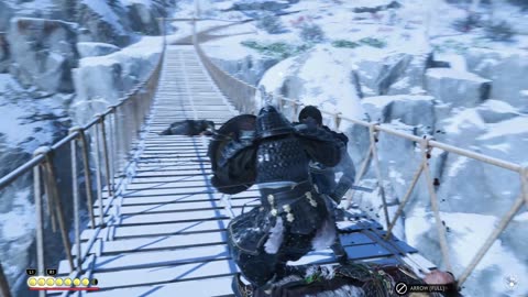 Battle88 Jin Sakai battles the Moguls on a Icy Bridge Ghost of Tushima
