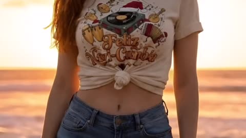 Sunset vibes and holiday beats… would you wear this Feliz NaviCumbia tee too? #beachstyle