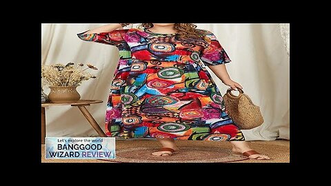 ZANZEA Women Retro Graffiti Print Round Neck Pleated Casual Beach Maxi Dresses Review