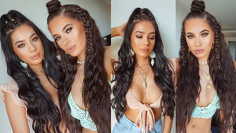 2 Coachella-Inspired Festival Hairstyles | Long Hair Glam by Badura Twins