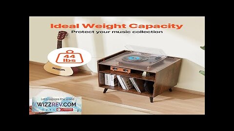 3-Tier Record Player with LED Light & USB Ports Wooden Vinyl Shelf