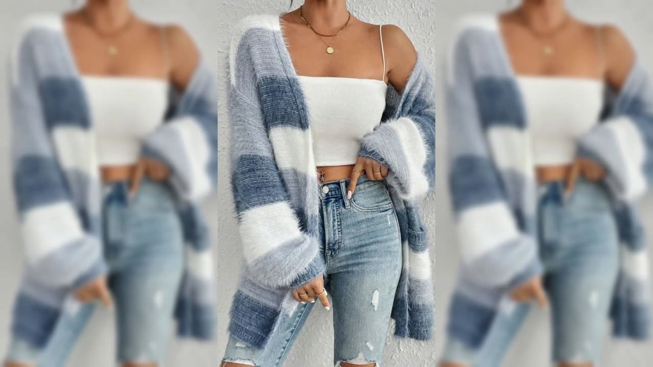 Striped Fuzzy Knit Open Front Cardigan