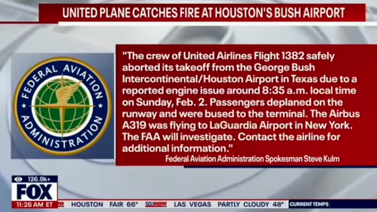 Developing News : United Airlines Jet Engine Caught Fire During Takeoff From Houston Texas