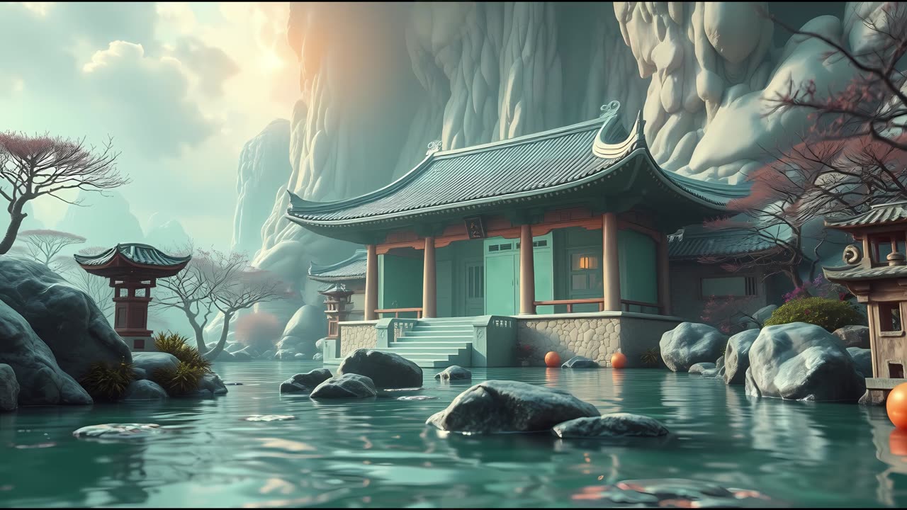 Japanese Zen Music | Jade Garden Ambience with Water, Flute and Wind Chimes