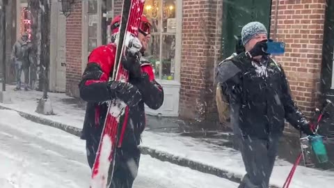 French Quarter Musicians Play In Historic Snowfall