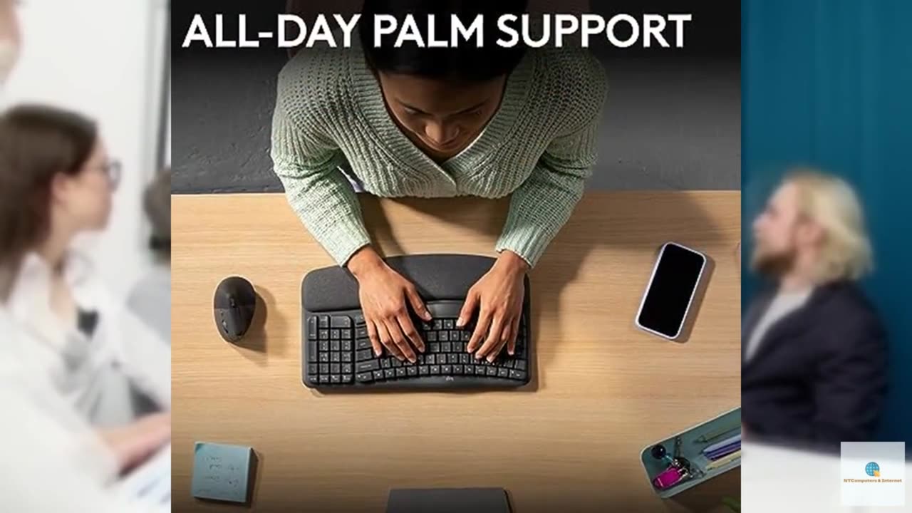 Logitech Wave Keys Wireless Ergonomic Keyboard with Cushioned Palm Rest, Comfort