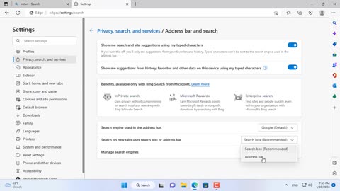 How to change Bing to Google in Microsoft Edge