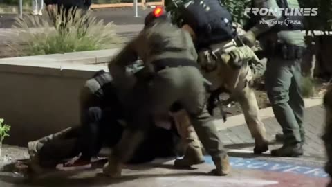 Conservatives in the crowd chanting “USA, USA” as another far-left activist is taken into custody 