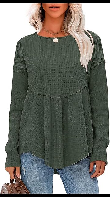 EXLURA Waffle Knit Long Sleeve Shirts