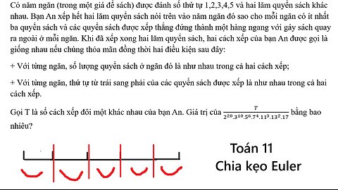 Toán 11: Chia kẹo Euler: Có năm ngăn (trong một giá để sách) được đánh số thứ tự 1,2,3,4,5 và hai