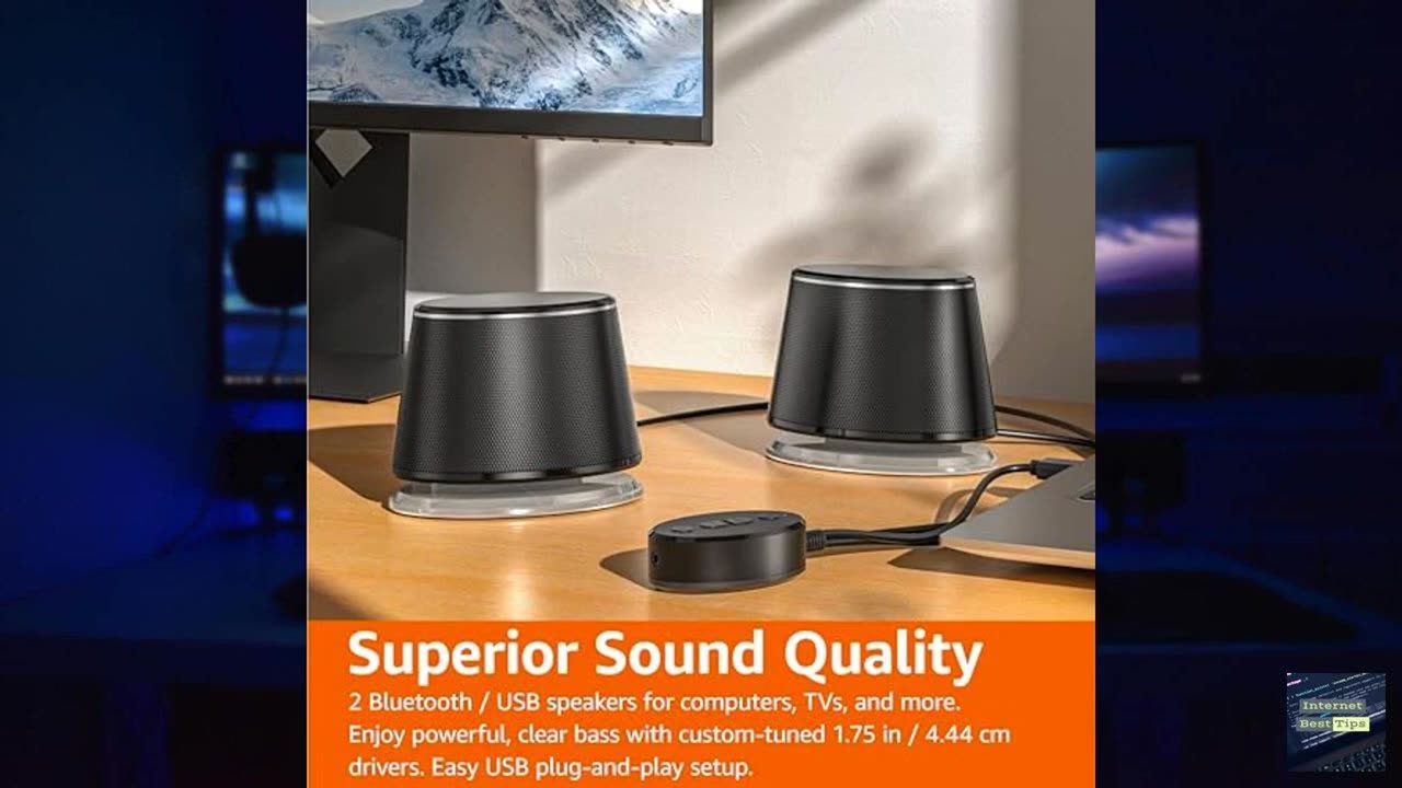 Amazon Basics Bluetooth and USB Computer Speakers with Blue Lighting, Large, Black