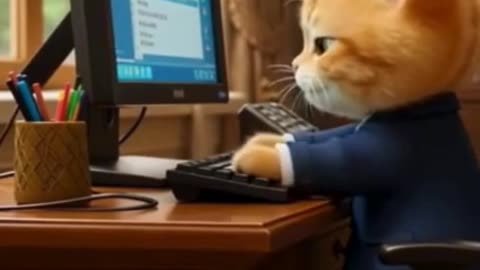 cute cat in office working