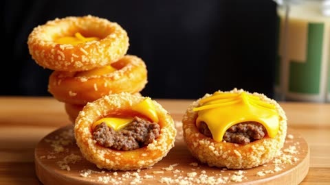 Cheeseburger Stuffed Onion Rings 🧀🍔 Crunch + Cheese Pull Viral Recipe | FlavorVille