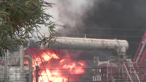 Massive fire at Martinez refinery in Contra Costa County, California.