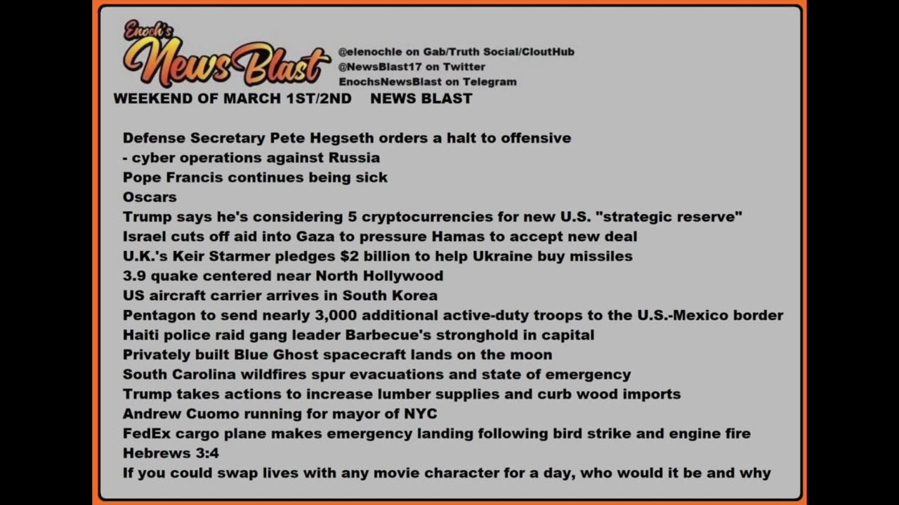 Weekend of March 1/2, 2025 News Blast