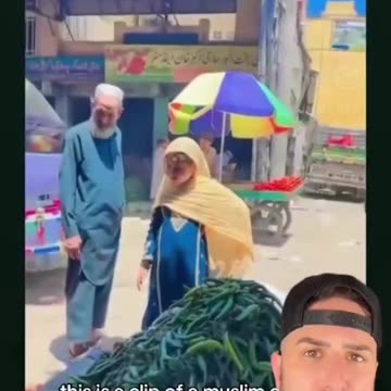 A young pregnant girl is seen shopping with her elderly husband in Pakistan