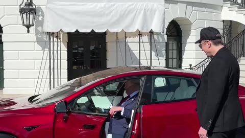 President Donald Trump and Elon Musk hop in a Tesla!