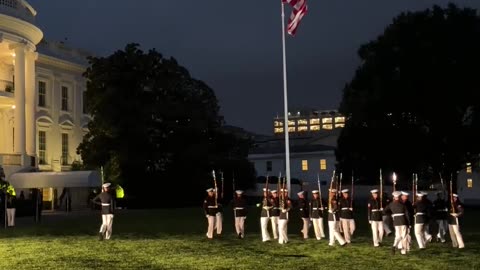 The U.S. Marine Corps Silent Drill Platoon performs on the South Lawn Wednesday evening 🇺🇸