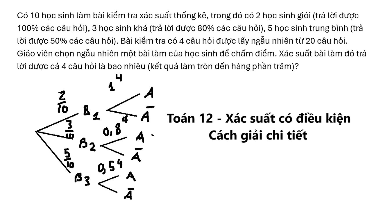 Toán 12: Có 10 học sinh làm bài kiểm tra xác suất thống kê, trong đó có 2 học sinh giỏi (trả lời