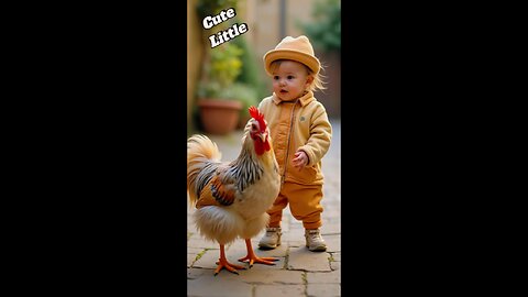 Cute Little Rooster Standing with a Child #حديقة_حيوانات #مضحك #cute #cat #animals #zoo #funny #baby