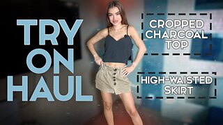 [4K] Charcoal Top And High-Waisted Skirt Try On & Review | Adalyne Wardrobe