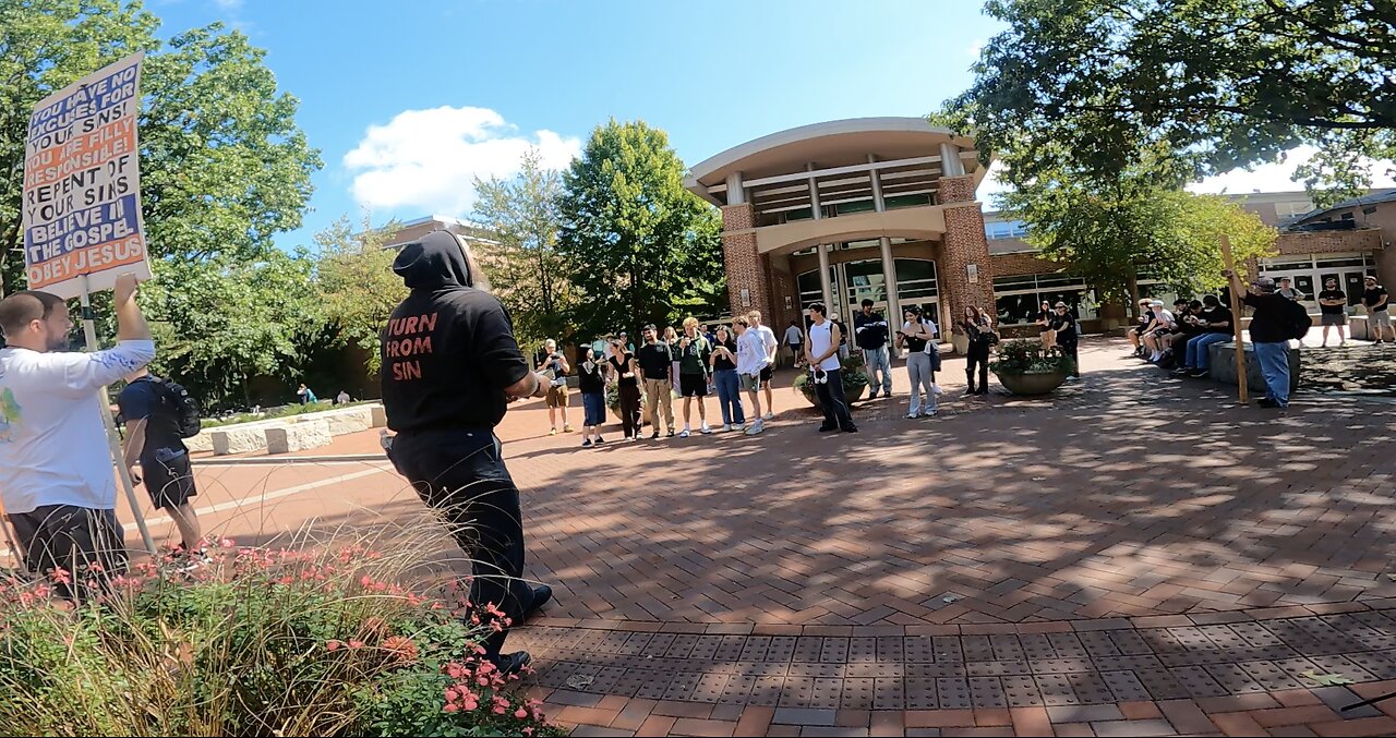 Penn State: 7 Campus Preachers Join To Warn The Students of Sin, Exalt Jesus, Preach the Blood, Large Crowd Eventually Forms, Homosexuals Mock, Hypocrites Rage, I'm Able To Pray for One Student, Jesus Is Magnified!