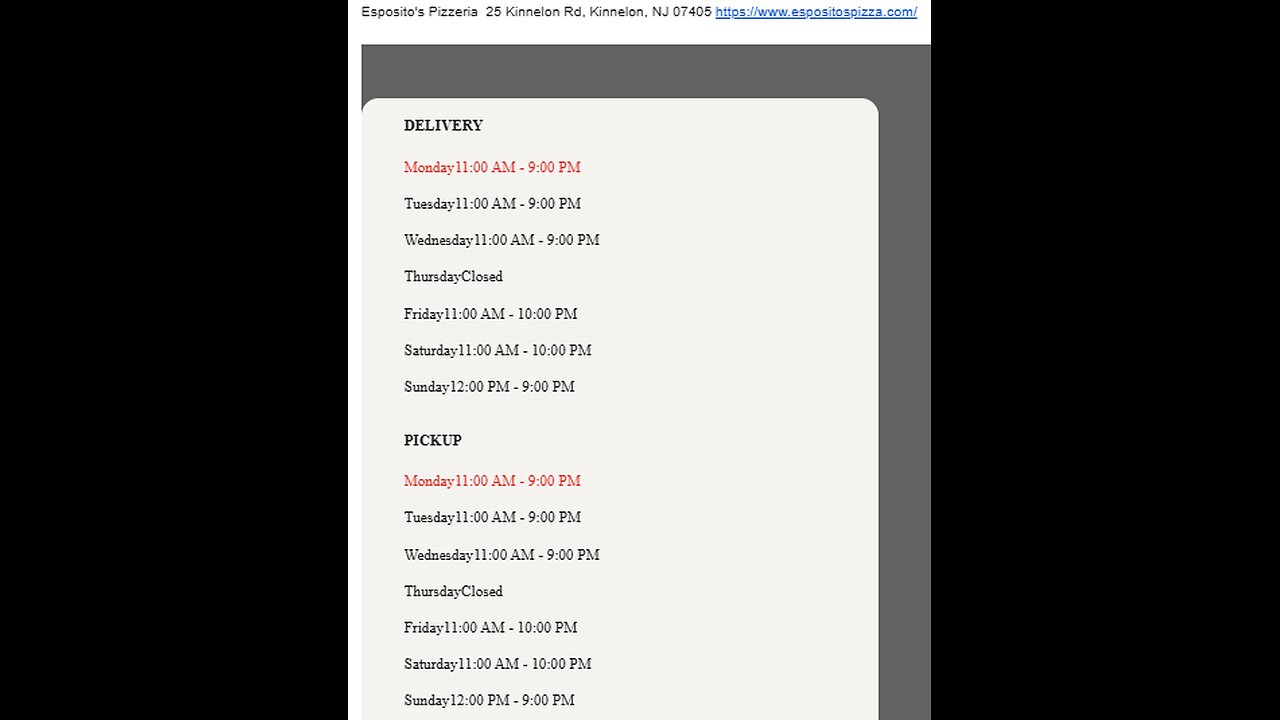 Esposito's Pizzeria 25 Kinnelon Rd, Kinnelon, NJ 07405 https://www.espositospizza.com/