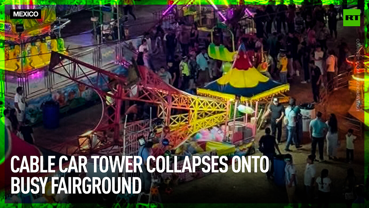 Cable car tower collapses onto busy fairground