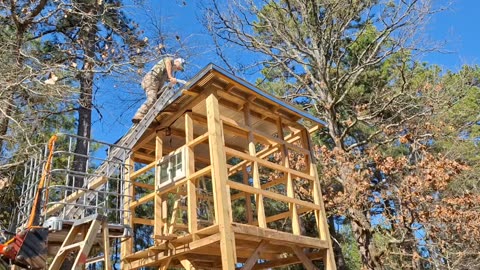 Deer blind update: Very dangerous operation