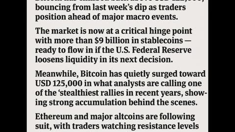 Bitcoin is back above $122,000,Over $9 billion in stablecoins are sitting on the sidelines