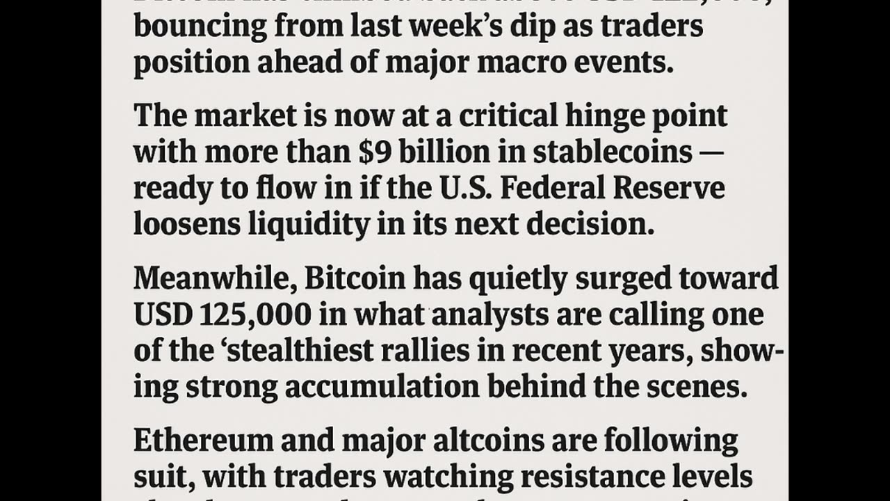 Bitcoin is back above $122,000,Over $9 billion in stablecoins are sitting on the sidelines