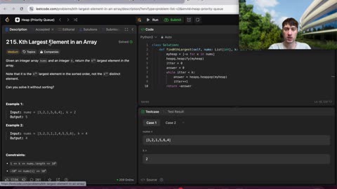 First Medium Heap Problem: 215. Kth Largest Element in an Array | 🔴LIVE Leetcode Attempt