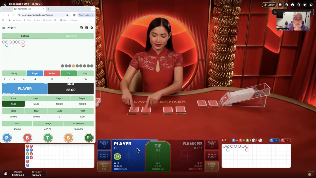 Win at baccarat using the "Brain on the App" found at Rigelcastle.com with RichieRich "Hit & Run"
