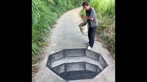 Everyone was scared after seeing the illusion scratch on the road.