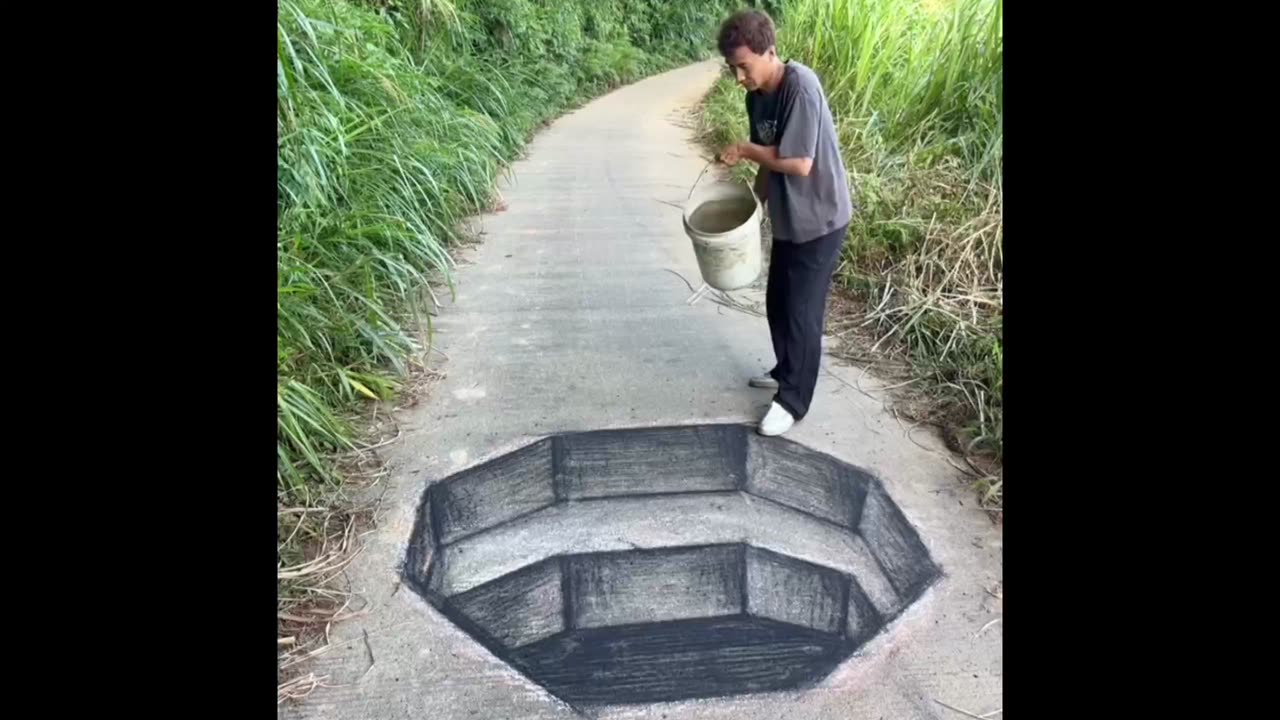 Everyone was scared after seeing the illusion scratch on the road.