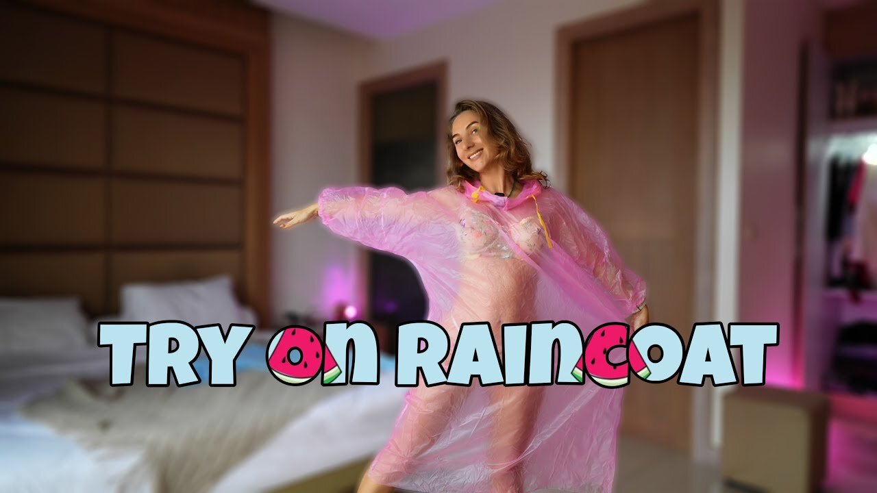 4K Try on Pink raincoat