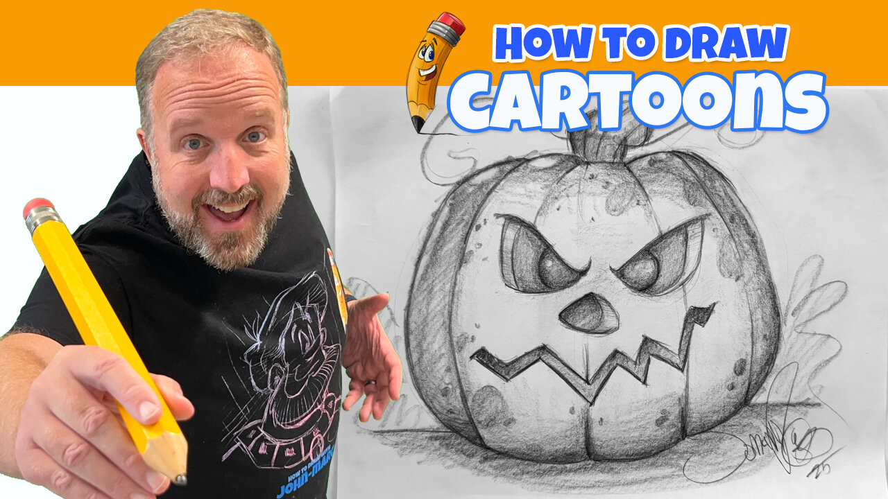 How to draw and shade in a cartoon pumpkin
