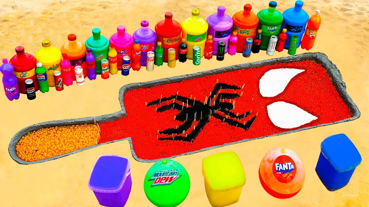 How to Make Ice Cream Spiderman with Orbeez, Balloons of Monster, Fanta,7up, Coca Cola and Mentos